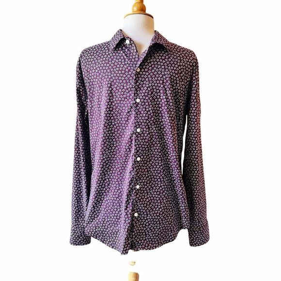 Bonobos Purple White Floral Slim Fit Button Front Shirt - Medium - Picture 5 of 9